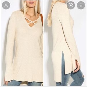 Free People tunic criss cross sweater size S
